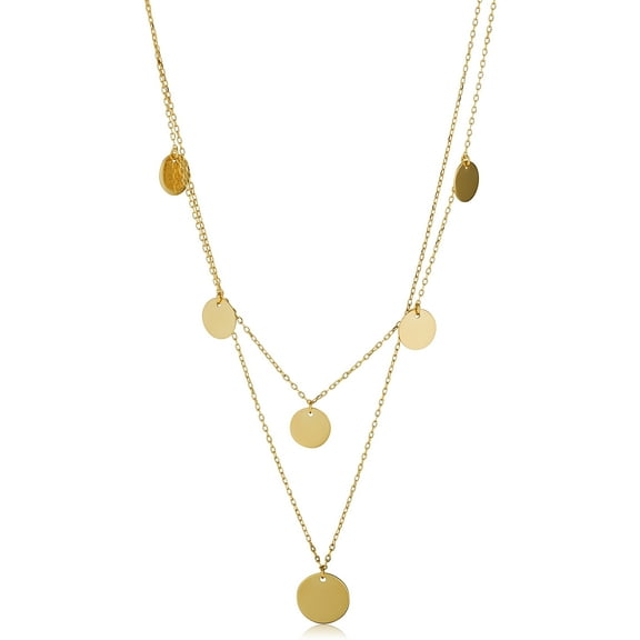 KoolJewelry 14k Yellow Gold Round Discs Station Layered Necklace (adjusts from 16.5" to 17.5")