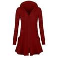 thumbnail image 2 of gbyLJF Womens Open Front Cardigan Winter Solid Color Long Sleeve Hooded Jacket Lightweight Zip Up Long Tunic Sweatshirt, 2 of 5