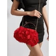 thumbnail image 2 of Women's Red Floral Clutch Purse Elegant Ruffle Evening Bag Wedding Party Handbag with Metal Handle, 2 of 7