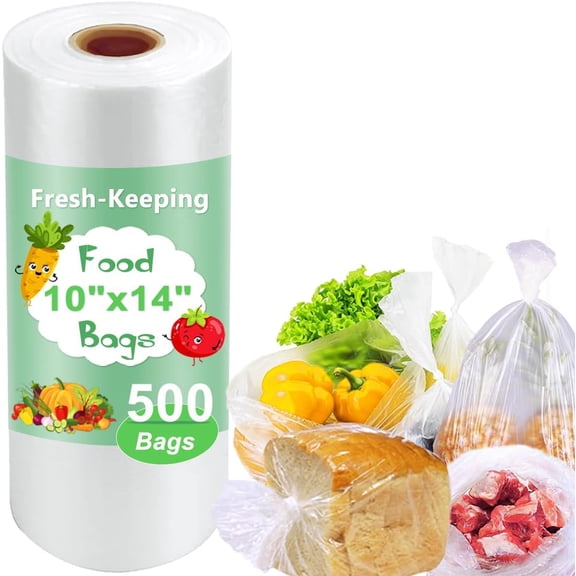 Plastic Produce Bags Roll, 10" x 14" Food Bag, Fresh-Keeping Plastic Bags for Food, Fruit, Vegetable, Bread, Refrigerator Storage, Kitchen, Supermarket, 1 Roll 500 Storage Bag