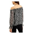thumbnail image 2 of INC Womens Black Ruffled Printed Off Shoulder Top XS, 2 of 2