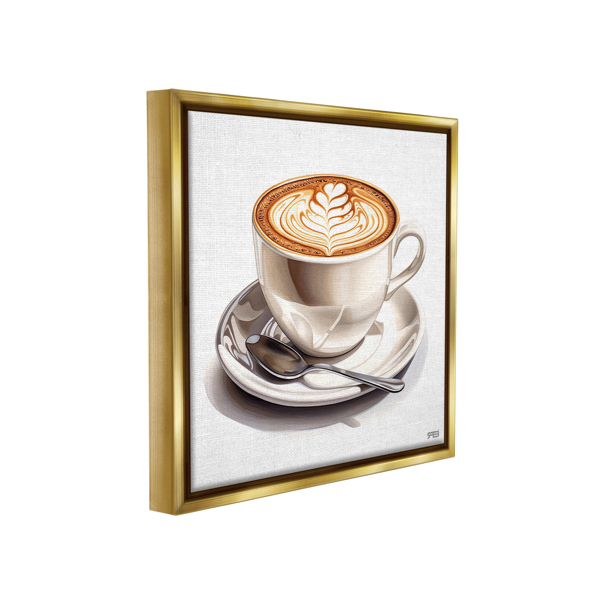 Stupell Industries Espresso Latte with Pattern Food & Beverage Painting Gold Floater Framed Canvas Art Print Wall Art, 18 x 18