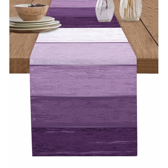 Hokiten Table Runners 72 Inches Long Dress Scarves, Purple Ombre Farmhouse Kitchen/Dining Table Runner, Coffee Tablerunners, Farmhouse Vintage Wooden Striped 13x72 Inch