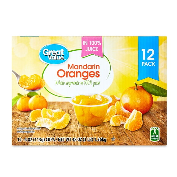 Great Value Mandarin Oranges in 100% Juice, 4 oz, 12 Count