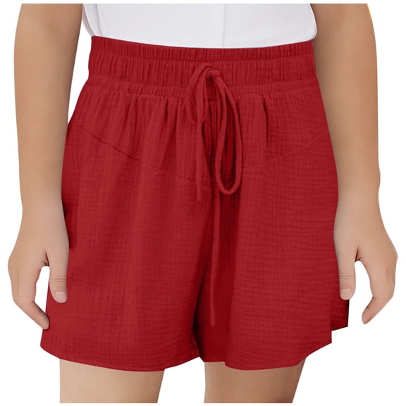 Girls Soccer Shorts Quick Dry Workout Red Shorts Elastic Waist Kids Summer 5-6 Years