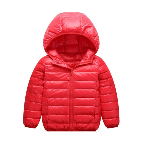Bellella Boy Thick Puffer Coat Solid Color Hooded Neck Cardigan Winter Down Jackets Red 160cm