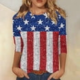 thumbnail image 2 of Women's 250th Anniversary USA Shirt Patriotic American Flag Print Crew Neck 3/4 Sleeve T-Shirt, 2 of 5
