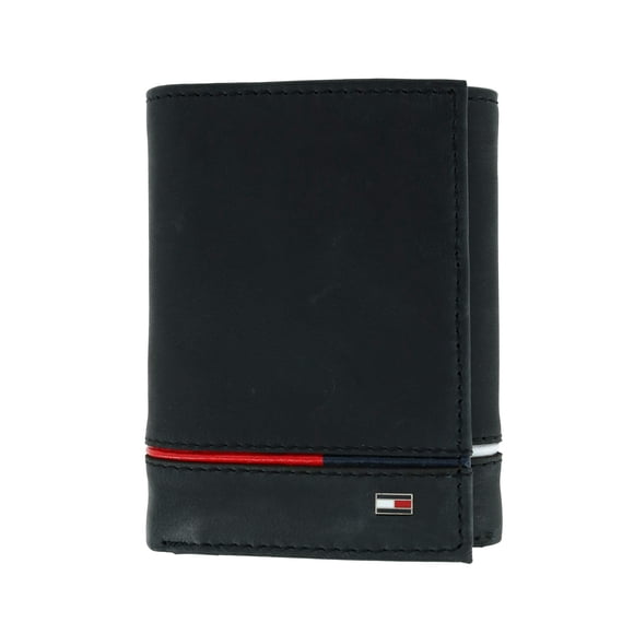 Cartera Tommy Hilfiger Leif de piel triple con RFID negra para hombre