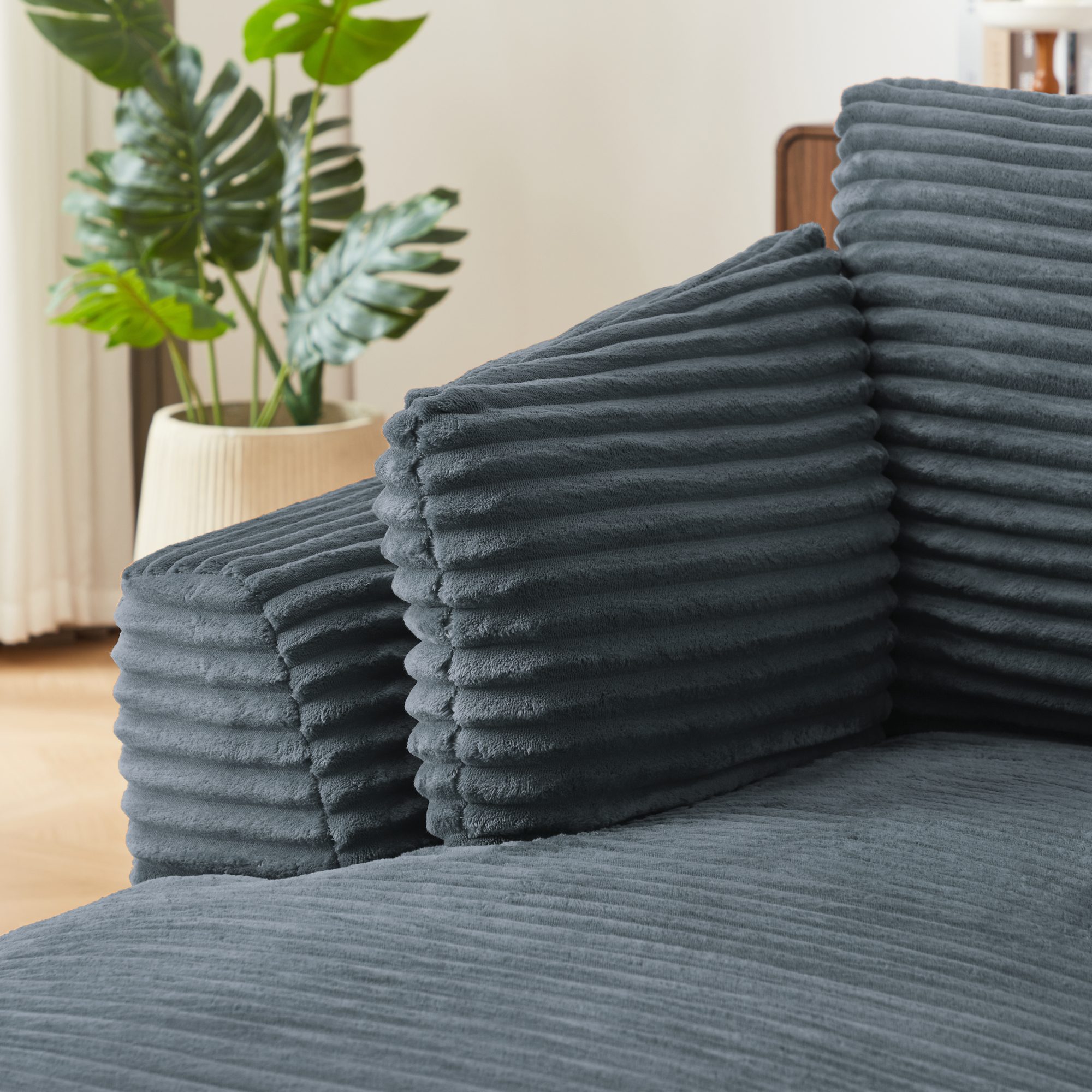 Jopath Oversized Chaise Lounge Chair, Corduroy Upholstered Modern Sofa Couch,Comfy Sleeper Sofa for Living Room Dorm Apartment No Assembly Required Dark Grey