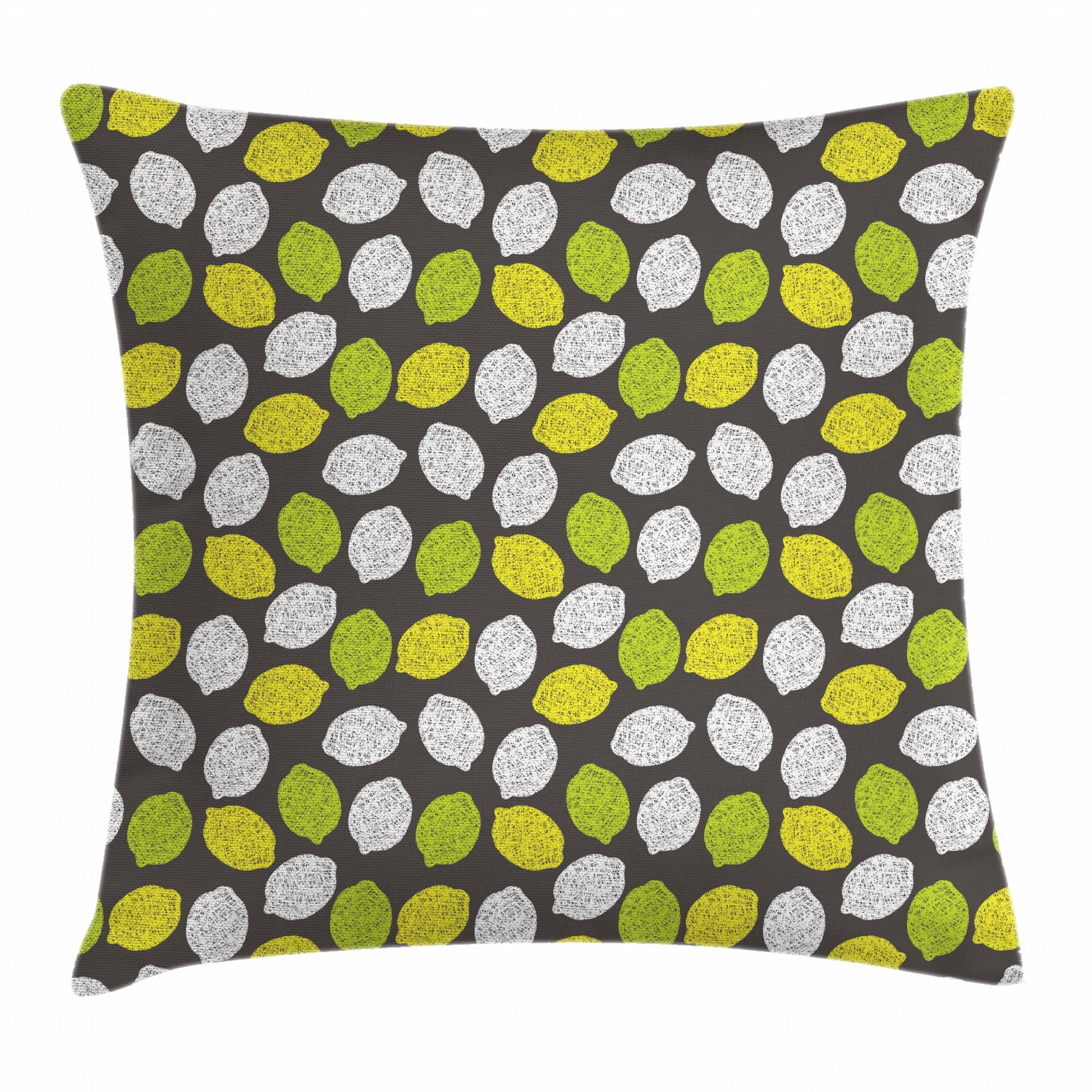 Lemons Throw Pillow Cushion Cover, Neatly Scribbled Lemon Fruits on