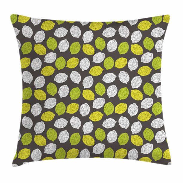 Lemons Throw Pillow Cushion Cover, Neatly Scribbled Lemon Fruits on