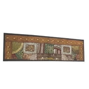 Mogul Vintage Brown Table Runner Sari Patchwork Wall Hanging 60x18