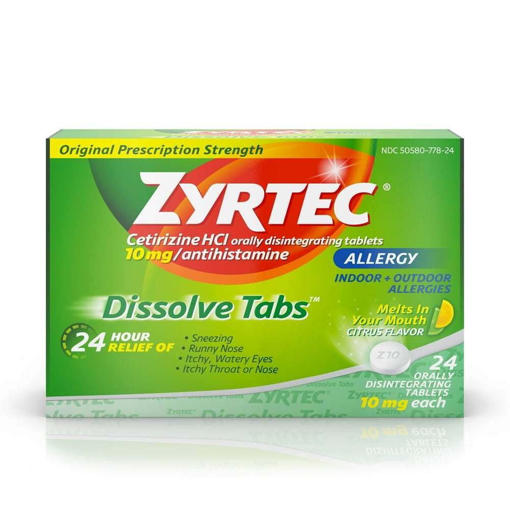 Zyrtec Allergy Dissolve Tablets in Citrus Flavor, Cetirizine HCl, 24 ct