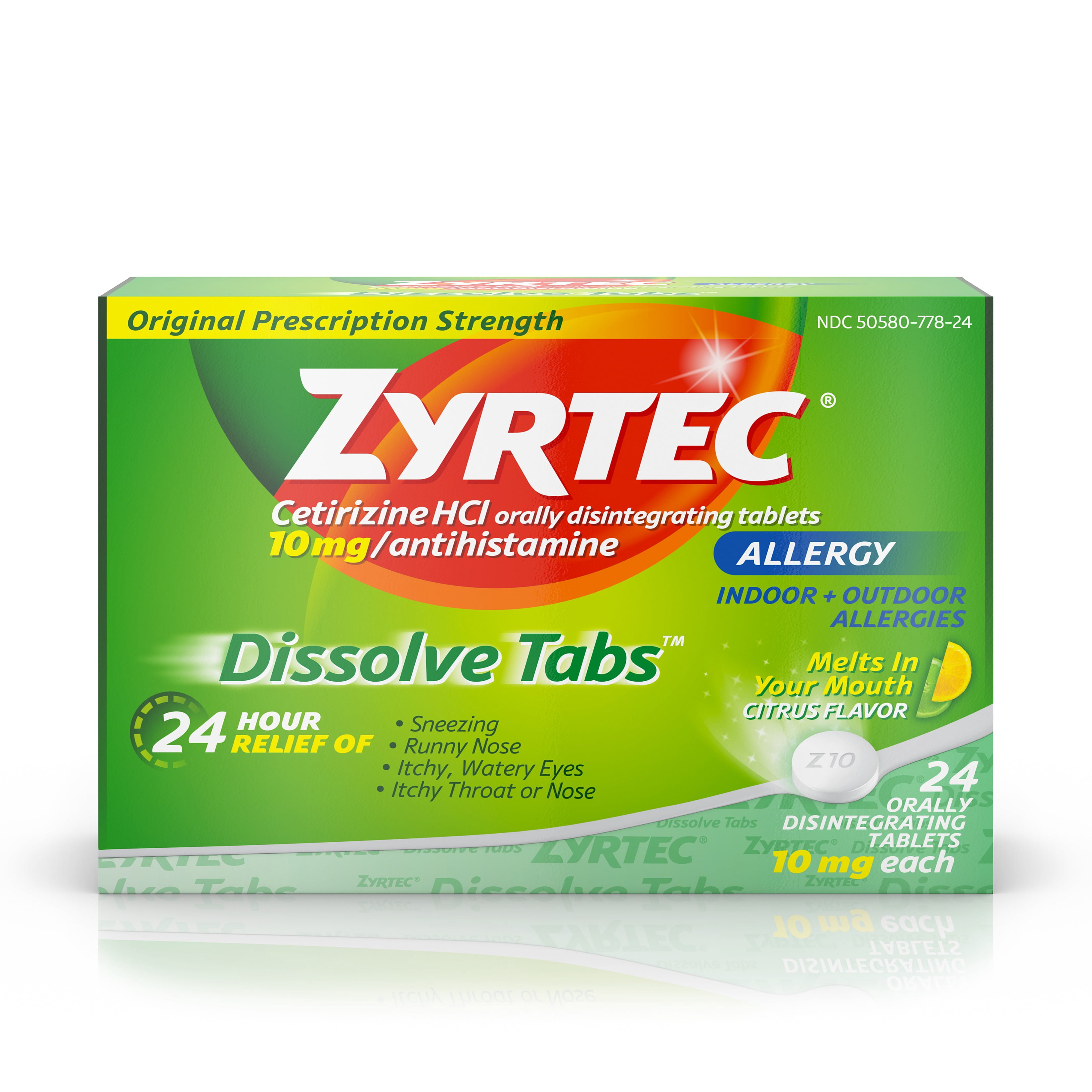 Zyrtec Allergy Dissolve Tablets In Citrus Flavor Cetirizine HCl 24 Ct