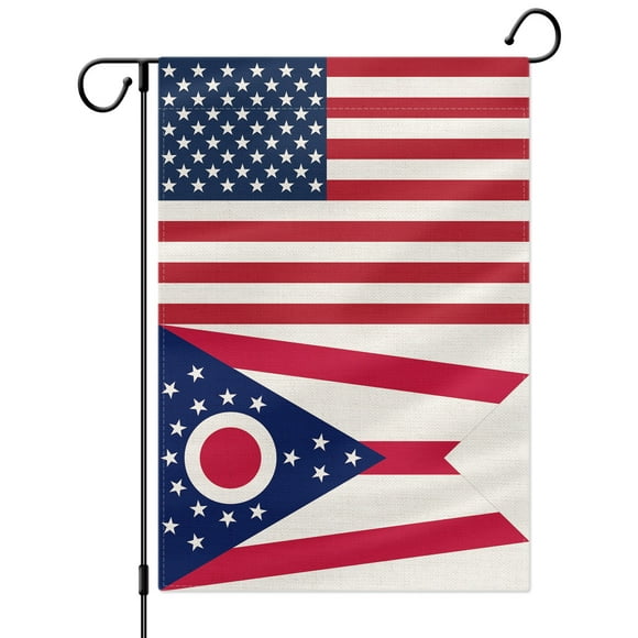 PTEROSAUR USA American Ohio State Garden Flag, 12.5x18 in Vertical Double Sided Burlap for Indoor Outdoor Home Garden Decor