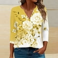 thumbnail image 2 of Shirts Top for Women Trendy Casual Loose Fall V Neck Floral Printed Striped Color Block Blouse 3/4 Sleeves Fitting Work Tops,Yellow 1,S, 2 of 5