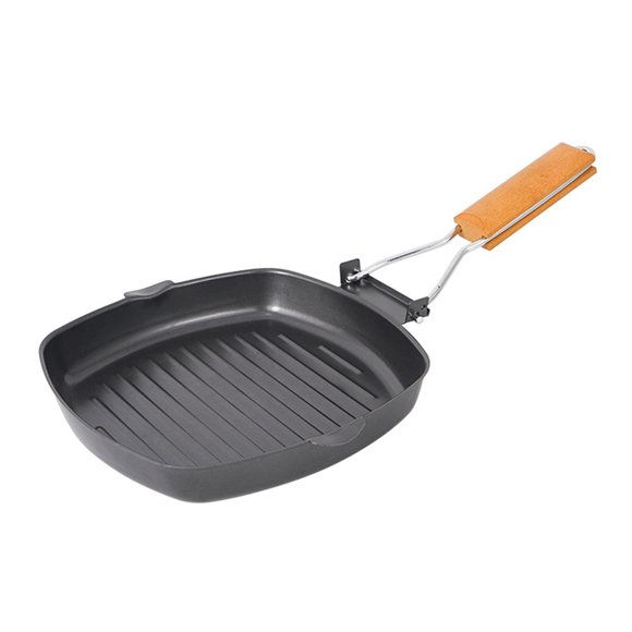 Yeacher Outdoor Camping Frying Pan Ultralight Iron Steak Pot with Foldable Handle Cooking Tableware