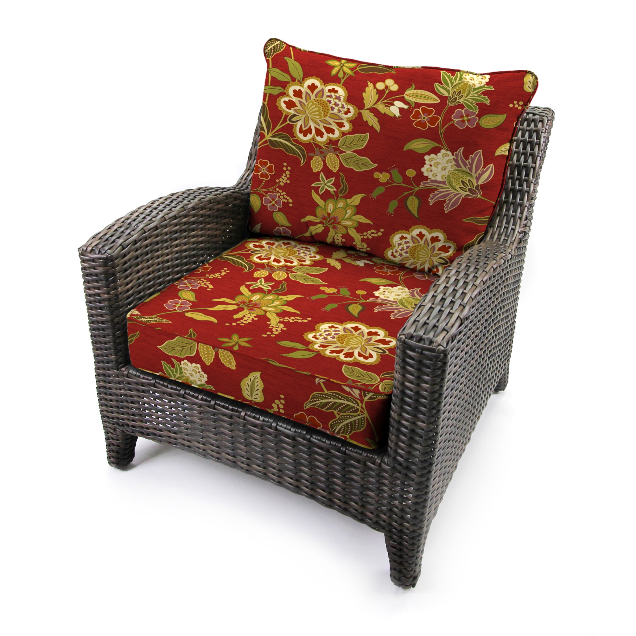 Jordan Manufacturing 46.5" x 24" Alberta Salsa Red Floral Rectangular Outdoor Deep Seat Chair Cushion Set with Welt