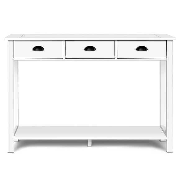 Costway 47'' Console Table Hall Table Side Desk Accent Table Drawers Shelf Entryway White