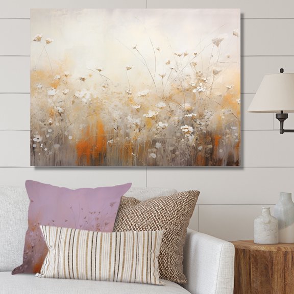 Designart "Whispering Gardens Of Beige Wildflowers V" Wildflowers Canvas Art Print