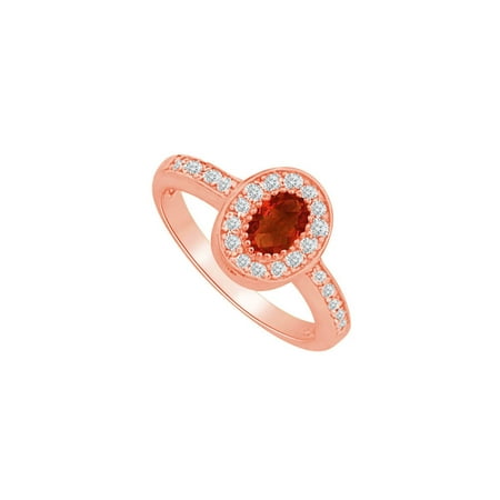 Halo Design - Garnet and CZ Halo Design Ring in 14K Rose Gold Vermeil