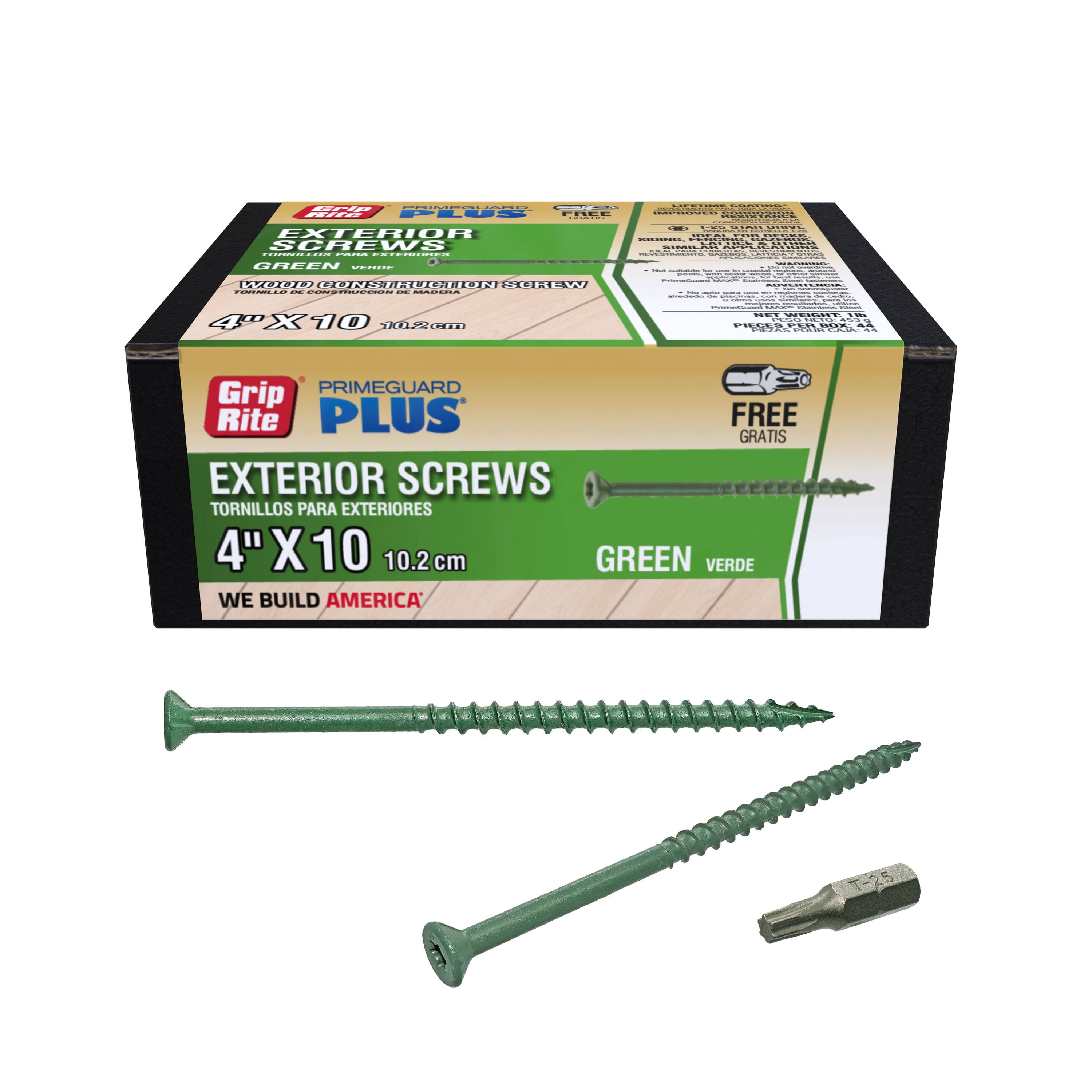 (2 pack) (2 pack) Grip-Rite PrimeGuard Plus #10 x 4 in. Green Wood to Wood Deck Screw 1lb.