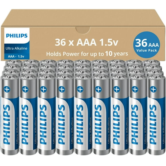 Pilas ultra alcalinas AAA de 1,5 V de PHILIPS, paquete de 36 unidades, 10 años