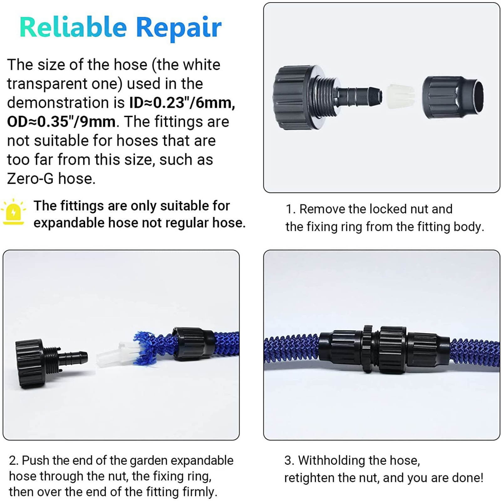 LWVITH Expandable Garden Hose Repair Kit, Garden Hose Connector, Male to Female Hose End Repair Fittings,Flexible Retractable Hose 4 Pcs