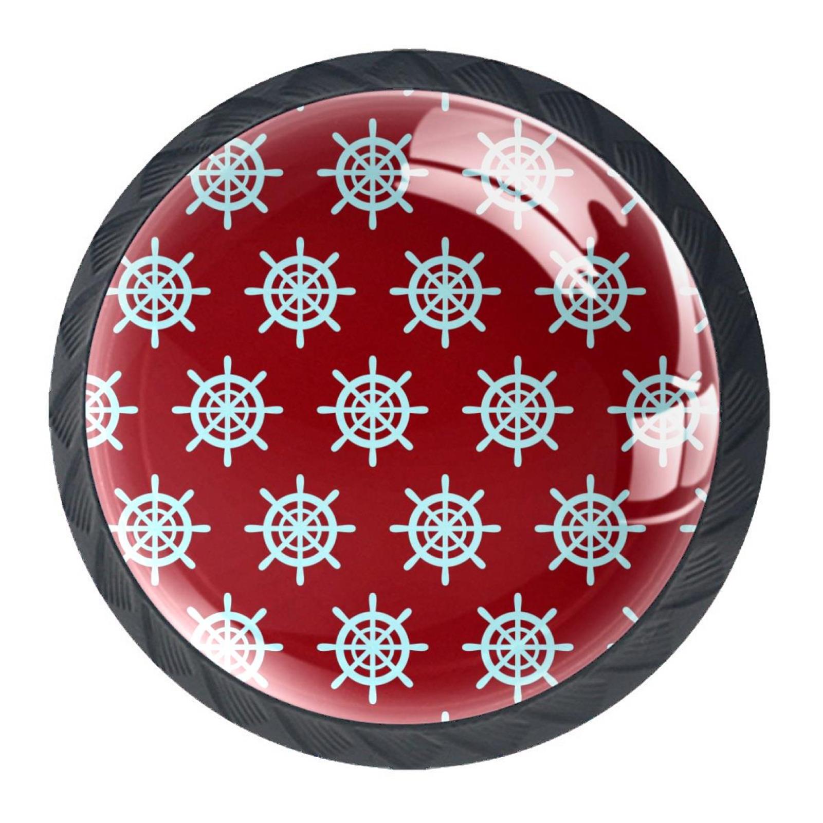 4 Pcs Nautical Rudder Red Knobs for Kitchen Cupboard Dresser