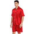 thumbnail image 5 of Keevoom Mens Silk Satin Pajamas Set Casual Short Sleeve Button Down Sleepwear Loungewear, 5 of 6