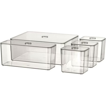 GODMORGAN Plastic Square Box with Lid (Clear, Standard) - Set of 5 to Organise Jewllery and make up and Accessories