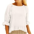 thumbnail image 2 of Sevevn Women's Fashion Solid Color Short Sleeves Blouse Round Neck Ruffles Casual Tops White T-shirt Womens, 2 of 8