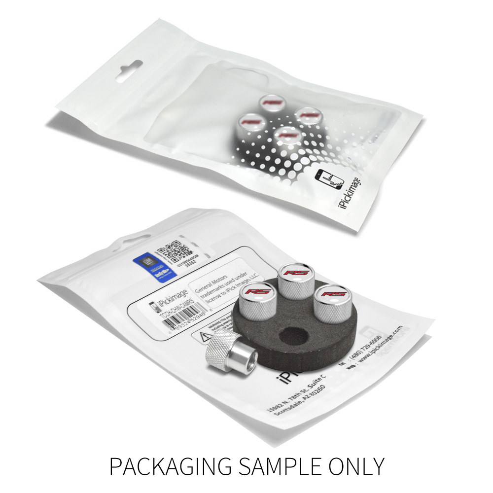 Chevrolet Camaro RS Logo White on Shining Silver Aluminum Tire Valve Stem Caps
