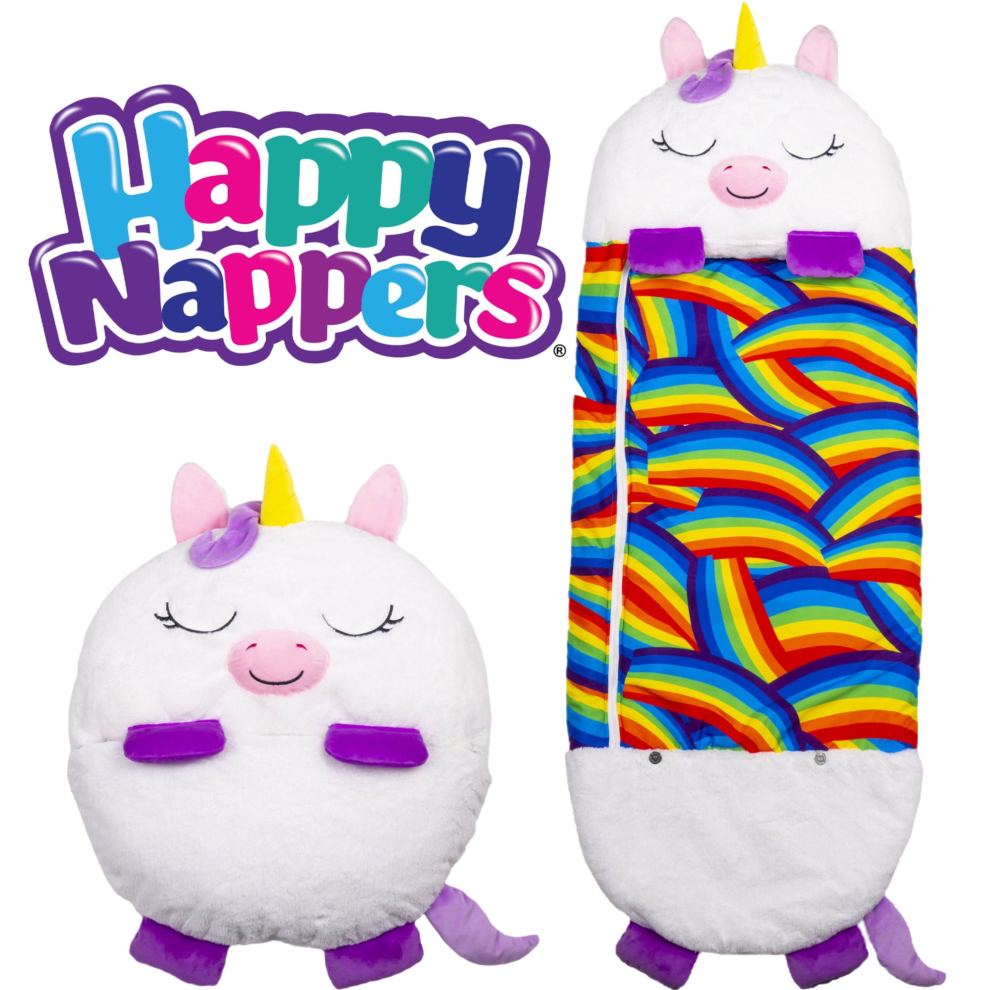 Happy Nappers: Pillow & Sleepy Sack: Large - White Unicorn - 66 x 30", 2-In-1: Plush Animal Opens To Sleeping Bag, Soft Play & Nap Character, Kids 7+