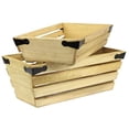 thumbnail image 2 of Natural Wood 5" & 3" Tall Rectangle Crate Planter Pot With Metal Corner Design, 2 of 2