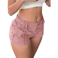 thumbnail image 2 of LMLYSoH Women Cargo Shorts Solid Color Vintage Elastic Casual Summer Low Waist Shorts with Pockets for Nightclub Streetwear, 2 of 4