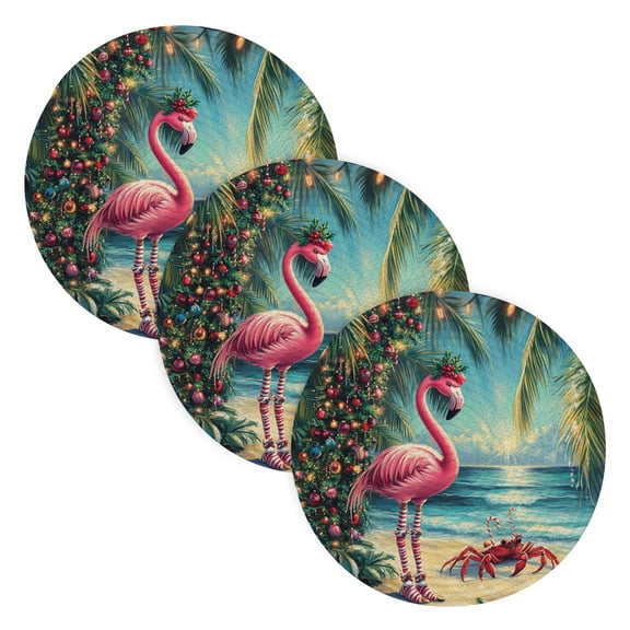 BZSMCE Mats for Pots,Pans Place Chrismas Pink Flamingo Simple Style Pattern Pot Mats