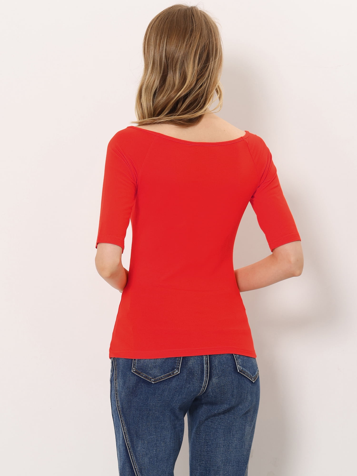 DARING DIVA Women's Slim Fit Pullover Boat Neck Stretchable T-Shirt 3X-Large Deep Red