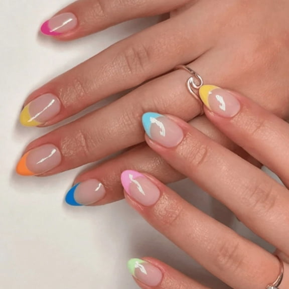 Aurgiarme Short Almond Nails Tips Fake Nails Glues On Nails Stick On Nails Press On Nails Artificial False Nails for Womens Girls