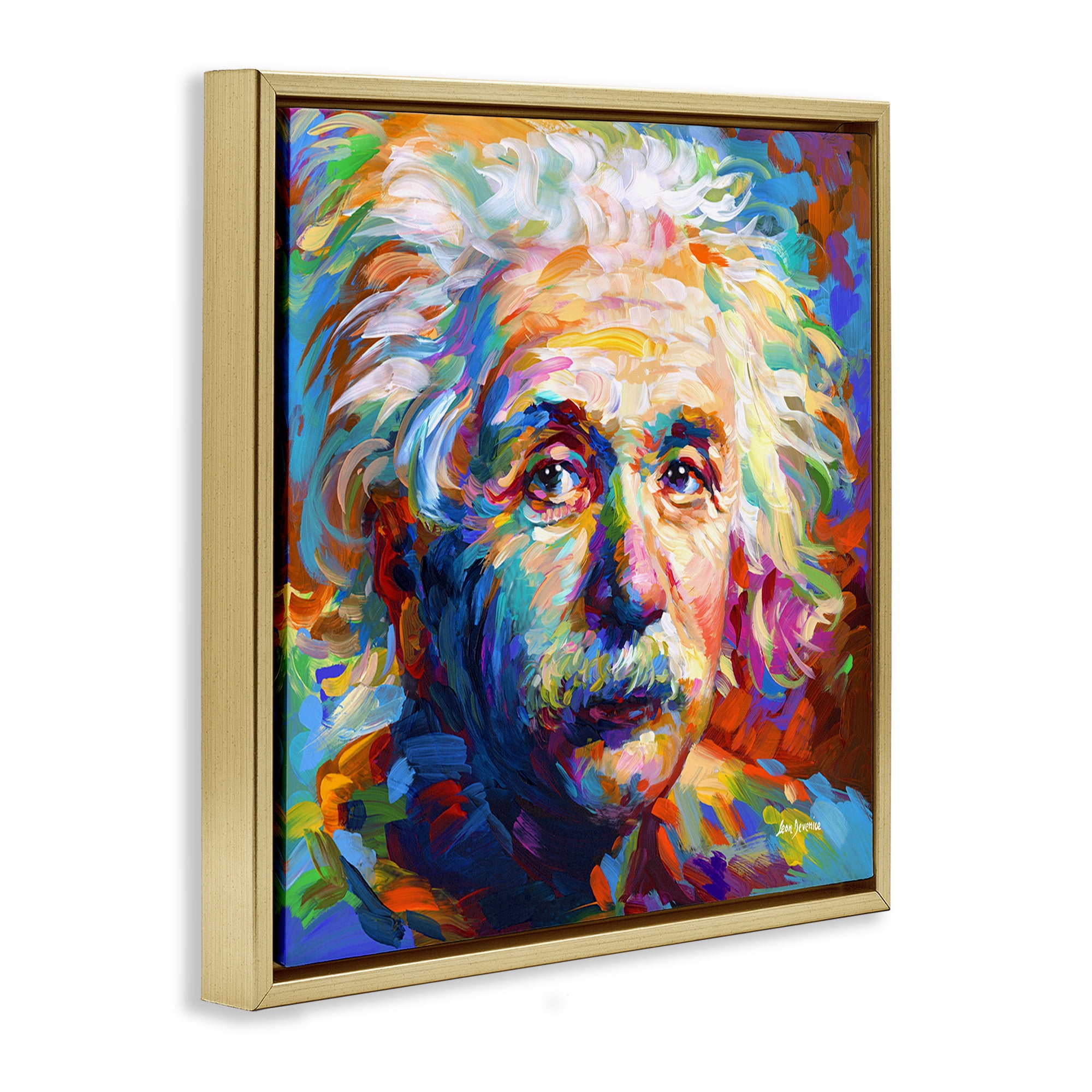 Stupell Industries Abstract Albert Einstein Portrait Abstract Painting Gold Floater Framed Canvas Art Print Wall Art, 18 x 18