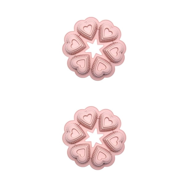 Wosthever Moldes para pasteles en forma de corazón de silicona, 6 tazas para hornear, prácticos utensilios para hornear, utensilios para Rosa 2piezas