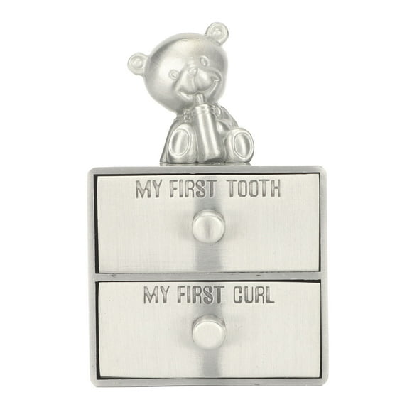 MAYUJIAA Baby First Tooth Keepsake Box Drawer Type Cartoon Bear Decor Zinc Alloy Teeth Hair Box Silver SS311-23176