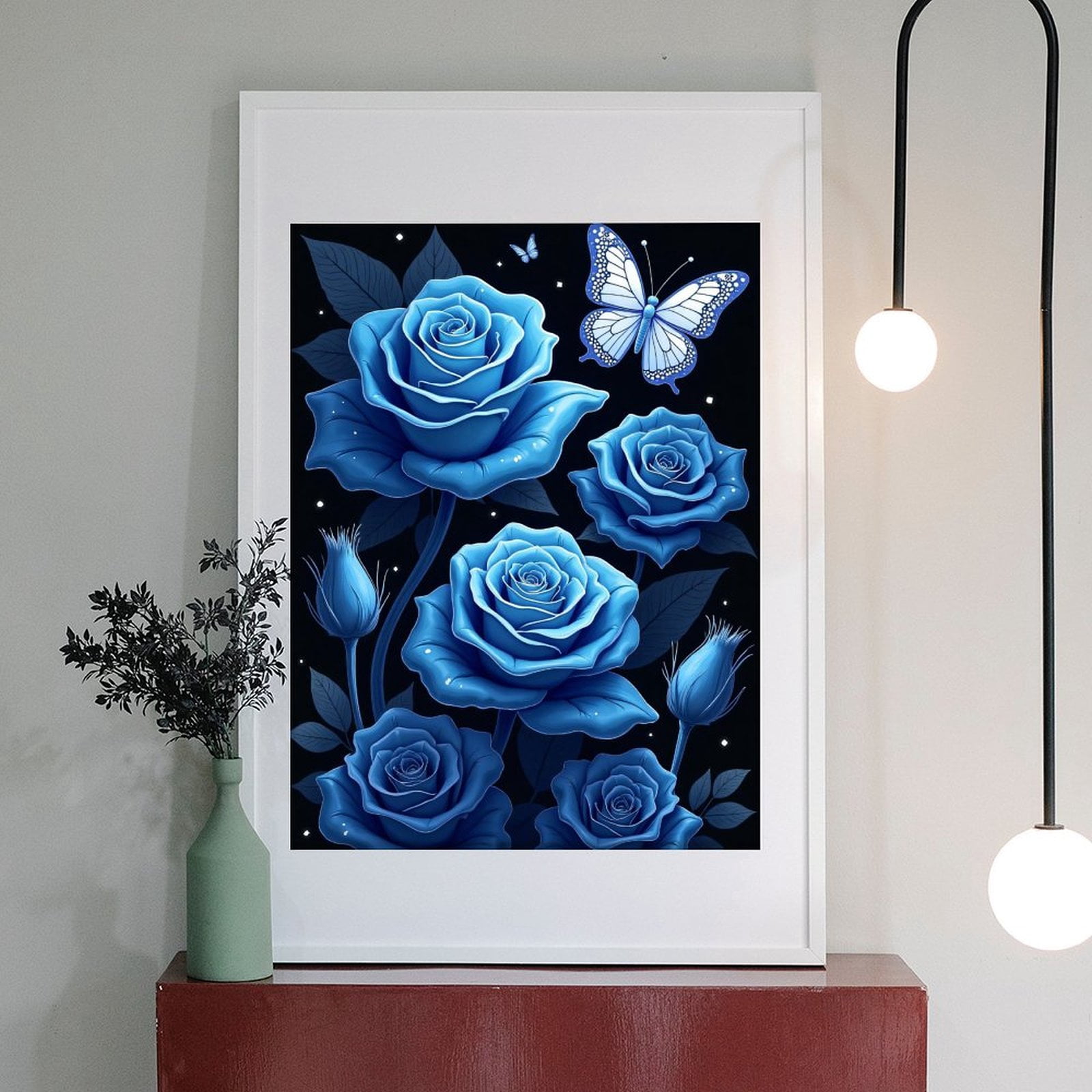 薔薇の壁掛けアート　A72 Diamond Art Kit for Adults, Butterfly Rose Blue Print No.72