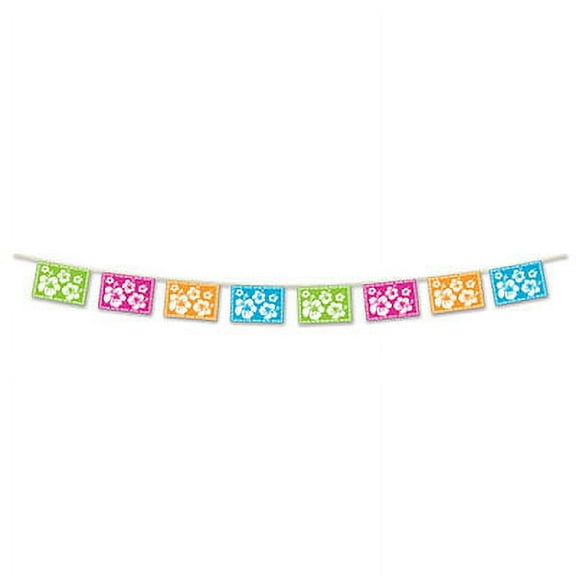 Party Central Club Pack of 12 Multi-Color Hibiscus Luau Pennant Banners 144"
