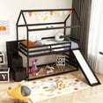 thumbnail image 6 of Gymax Loft Bed w/ Slide & Storage Staircase Twin Over Twin House-shaped Bunk Bed Espresso, 6 of 10