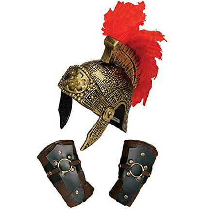Roman Centurion Feather Crest Helmet & Arm Guards Costume Set