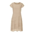 thumbnail image 3 of Women Fashion Summer Solid Color Patchwork Chiffon Short Sleeved Round Neck Dress, 3 of 5