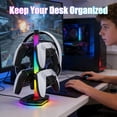 thumbnail image 6 of RGB Headset Stand with 7 Light Modes, Controller Holder for Desk, with USB & Type C Charging Ports, Rotatable Gaming Headphone Stand & Detachable Controller Hook for PC Earphone Accessories, Black, 6 of 12