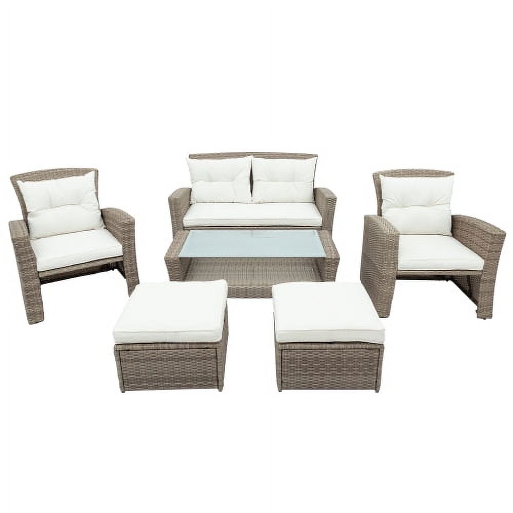 4 Pieces Outdoor Patio Furniture Sets,Patio Sectional Sofa Set with Tempered Glass Coffee Table and 2 Rattan Chairs,Patio Set Wicker Chair Set with Storage Boxes,for Garden Backyard Lawn - image 5 of 7