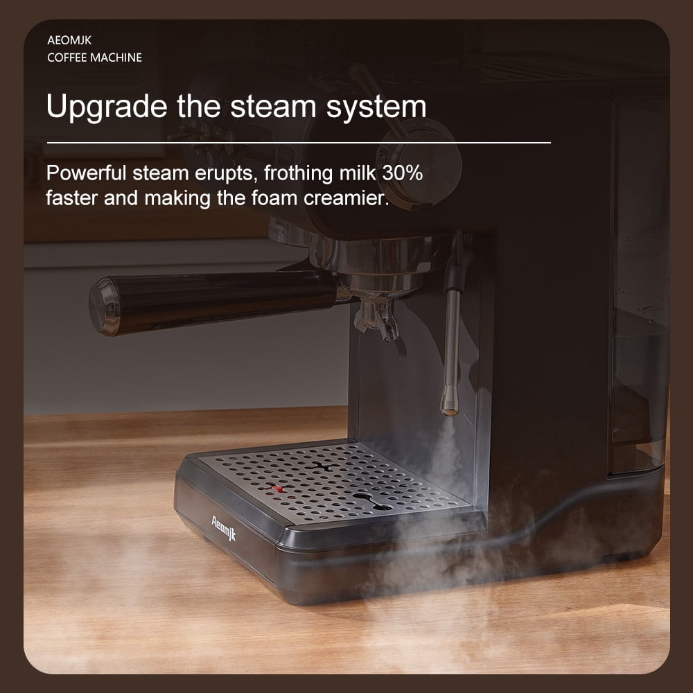 AEOMJK espresso machine with built-in grinder, capable of making both cold and hot coffee, retro design with lever switch, 20BAR pressure for extraction, steam wand for frothing milk, 1.8L removable